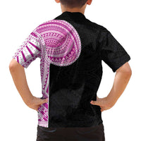 Samoan Art Tattoo Polynesian Pattern Family Matching Off Shoulder Maxi Dress and Hawaiian Shirt Pink Out Color