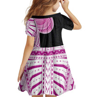Samoan Art Tattoo Polynesian Pattern Family Matching Off Shoulder Short Dress and Hawaiian Shirt Pink Out Color