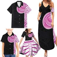 Samoan Art Tattoo Polynesian Pattern Family Matching Summer Maxi Dress and Hawaiian Shirt Pink Out Color