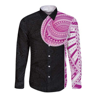 Samoan Art Tattoo Polynesian Pattern Long Sleeve Button Shirt Pink Out Color