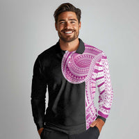 Samoan Art Tattoo Polynesian Pattern Long Sleeve Polo Shirt Pink Out Color LT03 - Polynesian Pride