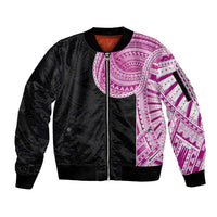 Samoan Art Tattoo Polynesian Pattern Sleeve Zip Bomber Jacket Pink Out Color LT03 Unisex Black - Polynesian Pride