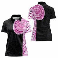 Samoan Art Tattoo Polynesian Pattern Women Polo Shirt Pink Out Color