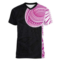 Samoan Art Tattoo Polynesian Pattern Women V-Neck T-Shirt Pink Out Color