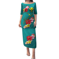Aloha Kanaka Maoli Hawaii Flowers Puletasi With Polynesian Pattern Teal Color