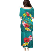 Aloha Kanaka Maoli Hawaii Flowers Puletasi With Polynesian Pattern Teal Color