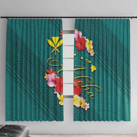 Aloha Kanaka Maoli Hawaii Flowers Window Curtain With Polynesian Pattern Teal Color