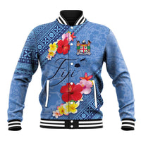 Bula Fiji Hibiscus and Plumeria Flowers Baseball Jacket Tapa Tattoo Polynesian Pattern