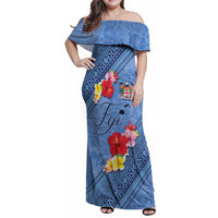 Bula Fiji Hibiscus and Plumeria Flowers Family Matching Off Shoulder Maxi Dress and Hawaiian Shirt Tapa Tattoo Polynesian Pattern