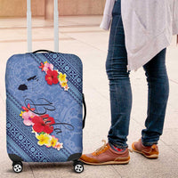 Bula Fiji Hibiscus and Plumeria Flowers Luggage Cover Tapa Tattoo Polynesian Pattern