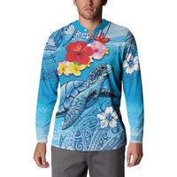 Hawaii Sea Turtle and Tropical Flowers Button Sweatshirt Polynesian Tattoo Undersea Vibe