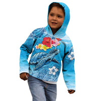 Hawaii Sea Turtle and Tropical Flowers Kid Hoodie Polynesian Tattoo Undersea Vibe