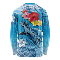 Hawaii Sea Turtle and Tropical Flowers Long Sleeve Shirt Polynesian Tattoo Undersea Vibe LT03 - Polynesian Pride