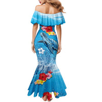 Hawaii Sea Turtle and Tropical Flowers Mermaid Dress Polynesian Tattoo Undersea Vibe