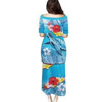 Hawaii Sea Turtle and Tropical Flowers Puletasi Polynesian Tattoo Undersea Vibe