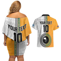 Custom Fiji and Australia Rugby Couples Matching Off Shoulder Short Dress and Hawaiian Shirt Aboriginal and Fijian Masi Pattern