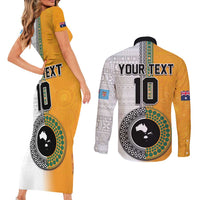 Custom Fiji and Australia Rugby Couples Matching Short Sleeve Bodycon Dress and Long Sleeve Button Shirt Aboriginal and Fijian Masi Pattern