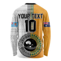 Custom Fiji and Australia Rugby Long Sleeve Shirt Aboriginal and Fijian Masi Pattern