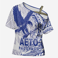 Samoa Pago Pago Aeto Cross Shoulder Shirt Wingstyle Blue-White Color - Polynesian Pride
