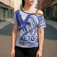 Samoa Pago Pago Aeto Cross Shoulder Shirt Wingstyle Blue-White Color - Polynesian Pride
