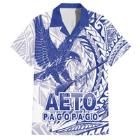 Samoa Pago Pago Aeto Family Matching Off Shoulder Short Dress and Hawaiian Shirt Wingstyle Blue-White Color - Polynesian Pride