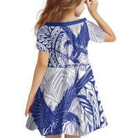 Samoa Pago Pago Aeto Family Matching Short Sleeve Bodycon Dress and Hawaiian Shirt Wingstyle Blue-White Color - Polynesian Pride