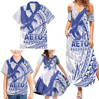 Samoa Pago Pago Aeto Family Matching Summer Maxi Dress and Hawaiian Shirt Wingstyle Blue-White Color - Polynesian Pride