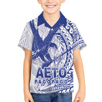 Samoa Pago Pago Aeto Family Matching Summer Maxi Dress and Hawaiian Shirt Wingstyle Blue-White Color - Polynesian Pride