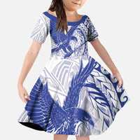 Samoa Pago Pago Aeto Family Matching Tank Maxi Dress and Hawaiian Shirt Wingstyle Blue-White Color - Polynesian Pride