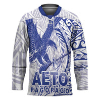 American Samoa Pago Pago Aeto Hockey Jersey Wingstyle Blue-White Color LT03 Unisex White - Polynesian Pride