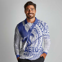Samoa Pago Pago Aeto Long Sleeve Polo Shirt Wingstyle Blue-White Color - Polynesian Pride