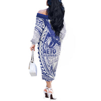 Samoa Pago Pago Aeto Off The Shoulder Long Sleeve Dress Wingstyle Blue-White Color - Polynesian Pride