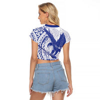 Samoa Pago Pago Aeto Raglan Cropped T Shirt Wingstyle Blue-White Color - Polynesian Pride