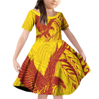Samoa Pago Pago Aeto Family Matching Off Shoulder Short Dress and Hawaiian Shirt Wingstyle Red-Gold Color - Polynesian Pride