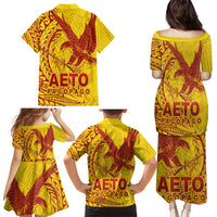 Samoa Pago Pago Aeto Family Matching Puletasi and Hawaiian Shirt Wingstyle Red-Gold Color - Polynesian Pride