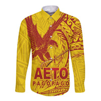 Samoa Pago Pago Aeto Long Sleeve Button Shirt Wingstyle Red-Gold Color - Polynesian Pride