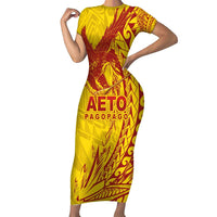 Samoa Pago Pago Aeto Short Sleeve Bodycon Dress Wingstyle Red-Gold Color - Polynesian Pride