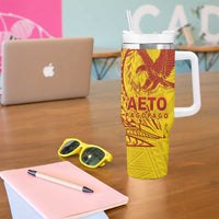 Samoa Pago Pago Aeto Tumbler With Handle Wingstyle Red-Gold Color - Polynesian Pride