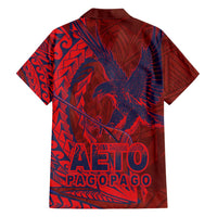 Samoa Pago Pago Aeto Family Matching Off Shoulder Short Dress and Hawaiian Shirt Wingstyle Red-Blue Color - Polynesian Pride