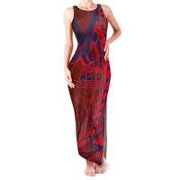 Samoa Pago Pago Aeto Family Matching Tank Maxi Dress and Hawaiian Shirt Wingstyle Red-Blue Color - Polynesian Pride
