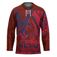 American Samoa Pago Pago Aeto Hockey Jersey Wingstyle Red-Blue Color LT03 Unisex Red - Polynesian Pride