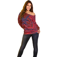 Samoa Pago Pago Aeto Off Shoulder Sweater Wingstyle Red-Blue Color - Polynesian Pride