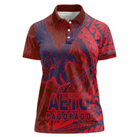 Samoa Pago Pago Aeto Women Polo Shirt Wingstyle Red-Blue Color - Polynesian Pride