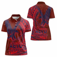 Samoa Pago Pago Aeto Women Polo Shirt Wingstyle Red-Blue Color - Polynesian Pride