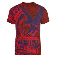 Samoa Pago Pago Aeto Women V-Neck T-Shirt Wingstyle Red-Blue Color - Polynesian Pride