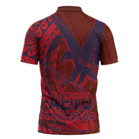 Samoa Pago Pago Aeto Zipper Polo Shirt Wingstyle Red-Blue Color - Polynesian Pride
