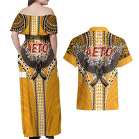 Samoa Pago Pago Aeto Couples Matching Off Shoulder Maxi Dress and Hawaiian Shirt Bald Eagle with Polynesian Art Tattoos - Polynesian Pride