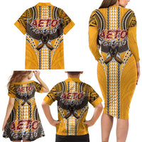 Samoa Pago Pago Aeto Family Matching Long Sleeve Bodycon Dress and Hawaiian Shirt Bald Eagle with Polynesian Art Tattoos - Polynesian Pride