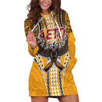 American Samoa Pago Pago Aeto Hoodie Dress Bald Eagle with Polynesian Art Tattoos LT03 Yellow - Polynesian Pride
