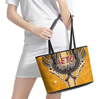 Samoa Pago Pago Aeto Leather Tote Bag Bald Eagle with Polynesian Art Tattoos - Polynesian Pride